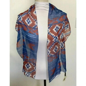 Liz Sinclair Womens Blue Geo Pattern Made in Italy Scarf‎ NWT